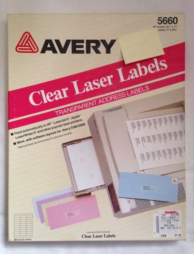 Avery 5660 Clear Laser Labels 1500 Transparent Address Labels 1&#034; x 2-5/6&#034;