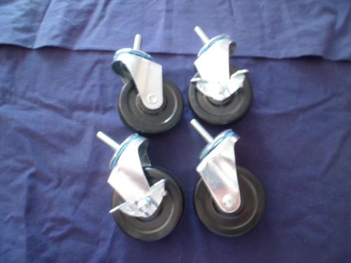 Set of 4 Swivel Plate Casters 2 with Lock Black Polyurethane Wheels Brand New