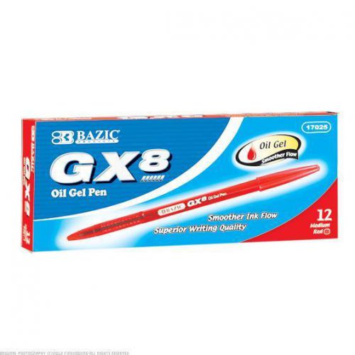 BAZIC GX 8 Red Oil Gel Ink Pen 12 Boxes of 12 17025-12