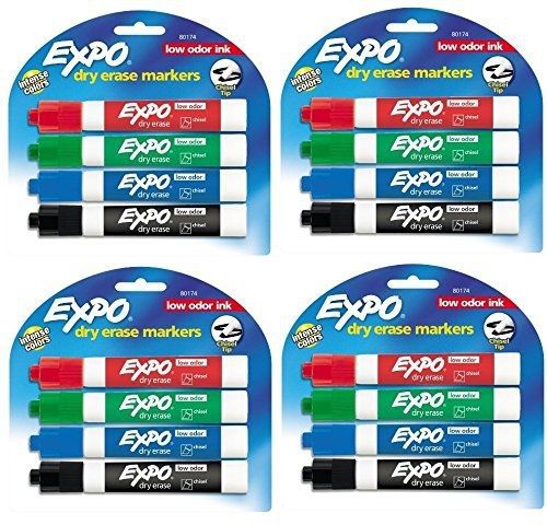 Expo Low Odor Chisel Tip Dry Erase Markers, 4 Colored Markers [80174] (Pack of