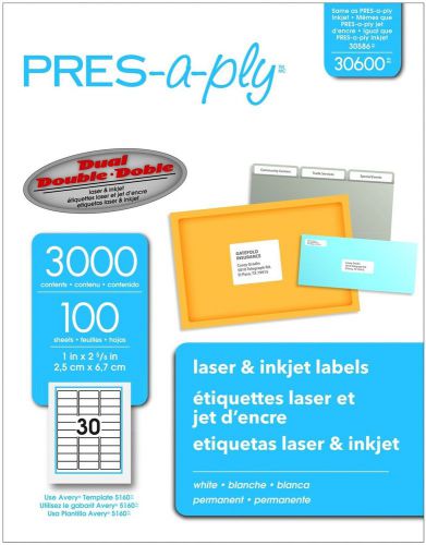 Pres-A-Ply Laser Address Labels 1 x 2-5/8 White 3000/Box 1-Pack
