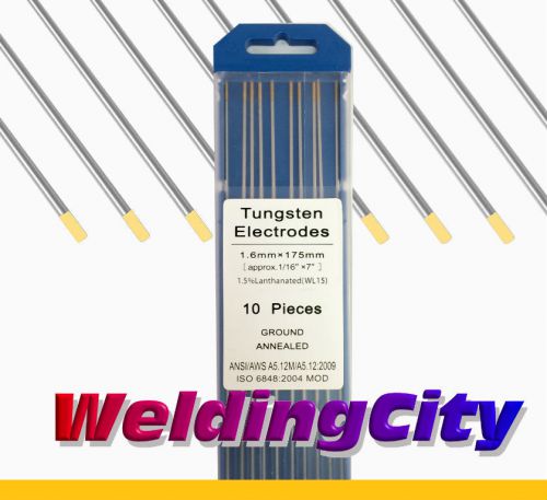 WeldingCity 1.5% Lanthanated WL15 Gold TIG Tungsten Electrodes 1/16&#034; x 7&#034; x10