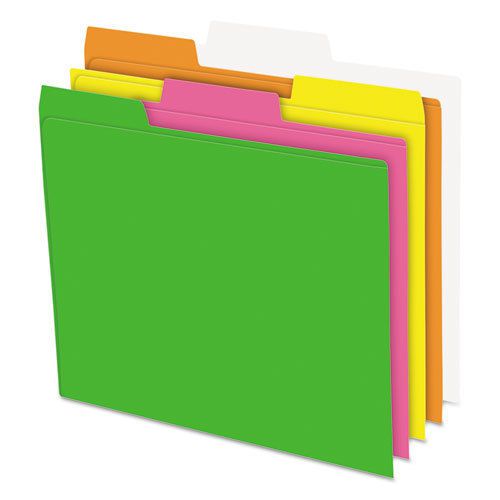 &#034;Pendaflex Glow File Folders, 1/3 Cut Top Tab, Letter, Assorted Colors, 24/box&#034;