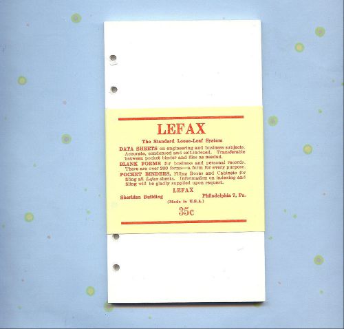Rare 1960s Lefax Paper 50 Sheets #8 Plain White Bond Filofax Personal Compatible