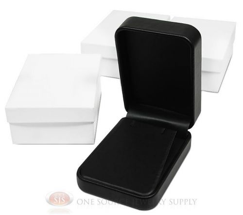 3 piece pendant earring black leather jewelry gift box 2 3/4&#034;w x 4&#034;d x 1 3/8&#034;h for sale