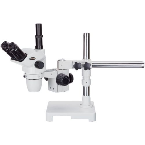 Amscope 6.7x-45x stereo trinocular zoom microscope with single-arm boom stand for sale