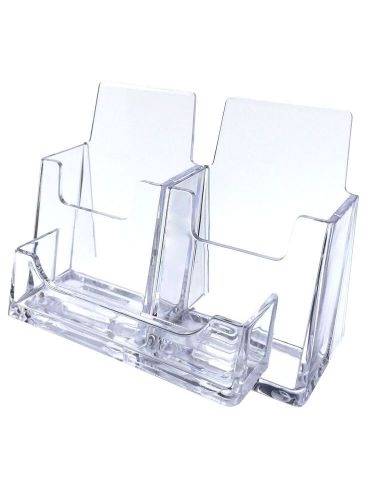 3 Pocket Vertical &amp; Horizontal Plastic Desk Top Business Card Holder - Clear