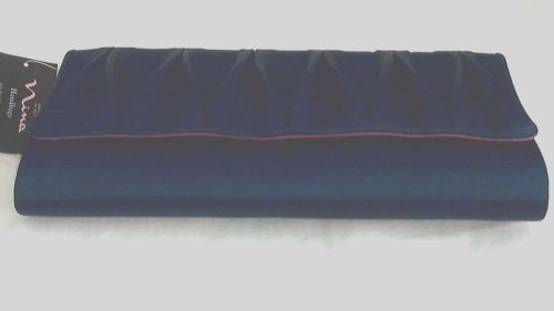 Nina of NY Clutch Bag, Navy  - 11&#034; x 5&#034; - pleated, lined in pink, NEW
