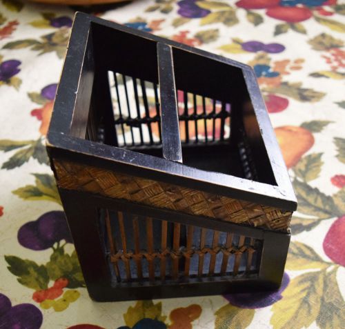 Wooden with woven detail desk/remote control organizer used for sale