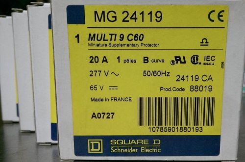 LOT OF 4 SQUARE D MG24119 MULTI 9 C60 20A. 1POLE/B CURVE/277VAC/65VDC/50/60 Hz.