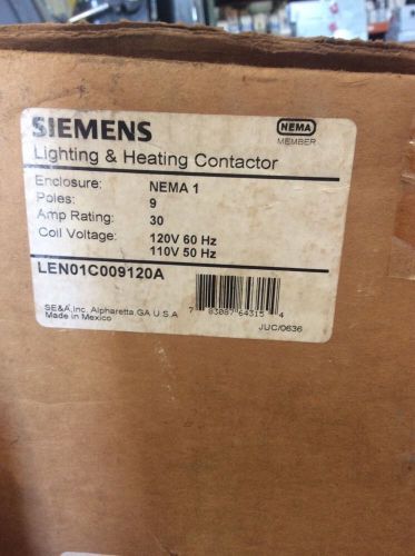 Siemens Lighting Heating Contactor LEN01C009120A 9 Pole 30 Amp 120 Volt Coil