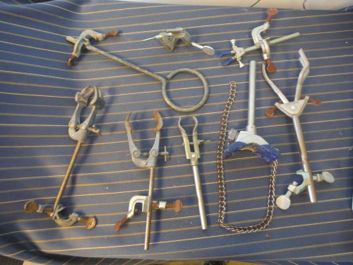 Assorted Lot of used Lab Glass Clamps &amp; Supports; three-finger adjustable Lot #1