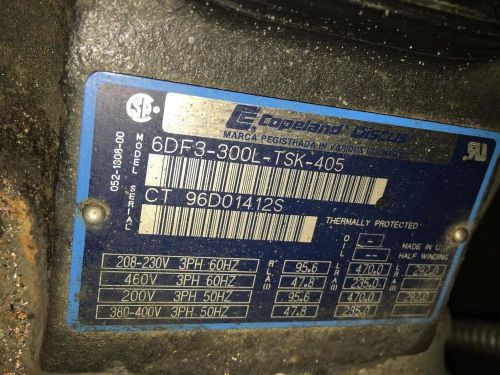 Copeland 30 hp discus with condensing tank 6df3-300l-tsk-405 for sale