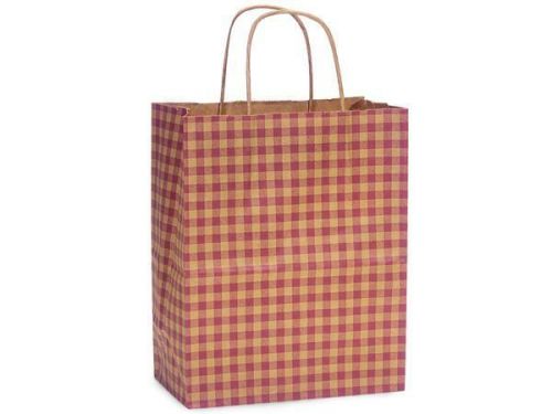 50 Med Burgundy Red Gingham Shopping Gift Bags Wholesale Packaging Christmas