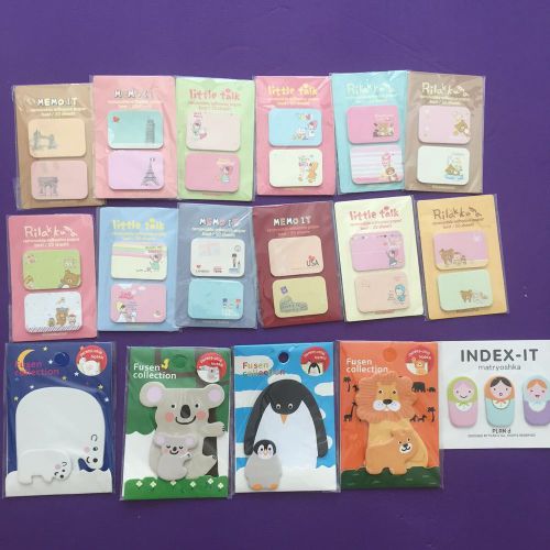 Lot Of 17 Cute Sticky Notes Pageflags Post It Pads Stationery Animal All NEW