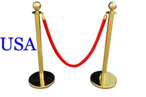 2 pcs velvet rope stanchion gold post crowd control queue line barrier new for sale