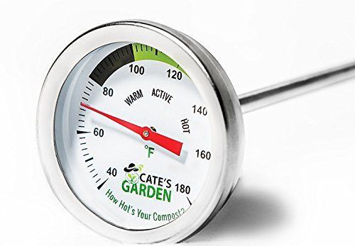 Compost Thermometer - Cates Garden Premium Stainless Steel Bimetal Thermometer f