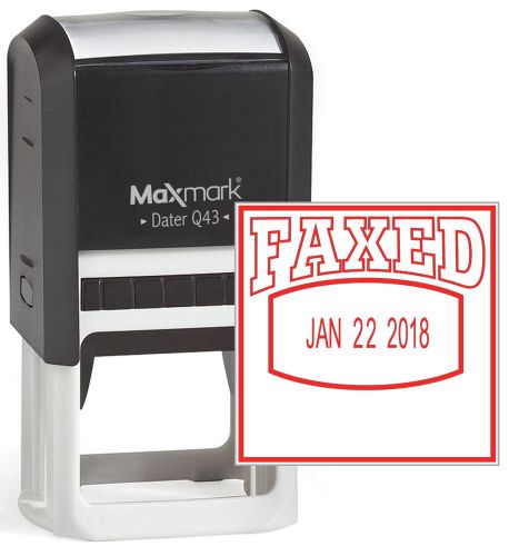 MaxMark Q43 (Large Size) Date Stamp with &#034;FAXED&#034; Self Inking Stamp - Red