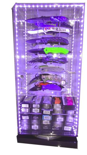 Knife display led light-counter top acrylic rotating empty knive display dl0029 for sale