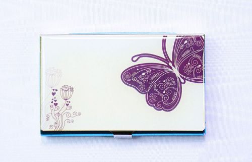 Purple Butterfly Business Card Holder Stainless Steel Card Case Wedding Gift 022
