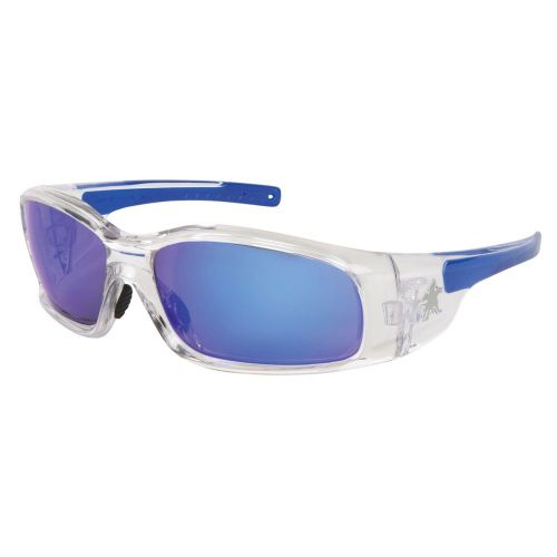 Crews swagger safety glasses, scratch-resistant,clear frame, blue mirror lens for sale