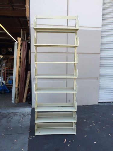 Rare used 102&#034; cantilever library shelving units as single face or double for sale