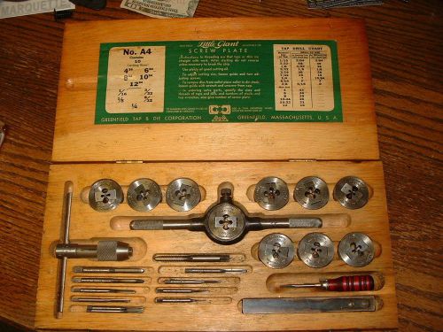 Tap &amp; Die Antique set. Greenfield tap &amp; die co. Little giant. EX. Cond. W/OB