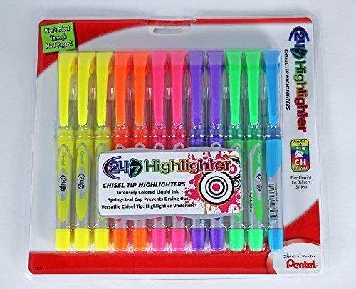 Pentel 24/7 247 Chisel Tip Highlighters - Assorted Colors - 12 Pack