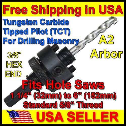 Holesaw mandrel arbor 5/8&#034; thread a2 for hole saws 1 1/8-6&#034; tct pilot  3/8&#034; hex for sale