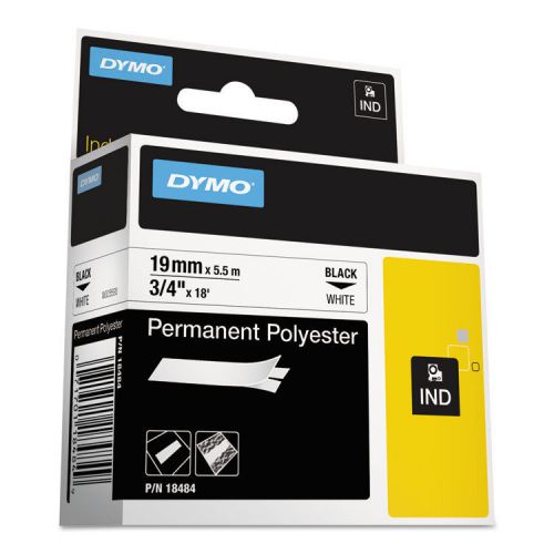 Dymo rhino permanent poly industrial label tape cassette, 3/4in x 18ft, white for sale