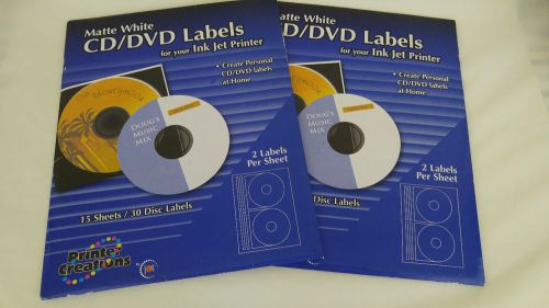 CD DVD Matte White Labels For Ink Jet Printers 30 Count 2 New Sealed Packages