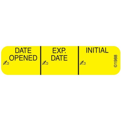 PHARMEX 1-370 Permanent Paper Label &#034;DATE OPENED&#034; 1 9/16&#034; x 3/8&#034; Yellow (500 ...