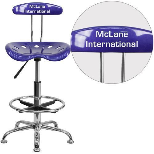 Personalized Vibrant Deep Blue and Chrome Drafting Stool with Tractor Seat FLALF