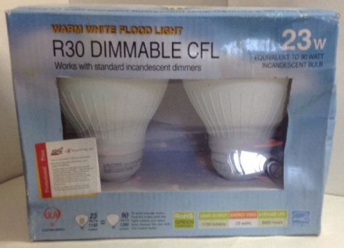 New Box of Two 23 Watt Dimmable Flood CFL Bulb ~90 Watt Incand. Equiv. 2700k ...