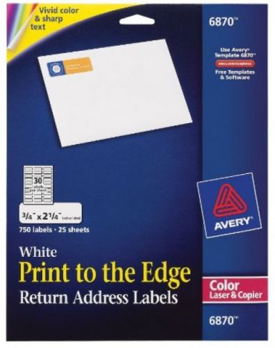 Avery White Laser Labels For Color Printing, 3/4 X 2-1/4 , 750 Per Pack (6870)
