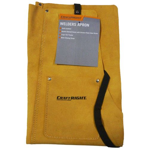Craftright welders apron split leather double stitched seams, large pocket camel for sale