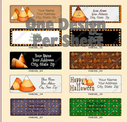 Cute Whismical Personalized Candy Corn Halloween Fall 30 Return Address Labels