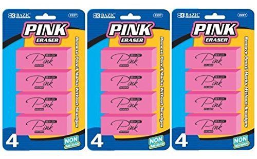 Bazic 3 Pk, BAZIC 4ct Pink Bevel Eraser