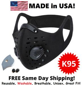 Black Face Mask Cycling Carbon Filter Reusable Sports Cover Breathing Valves USA