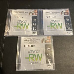 Fuji Film Mini DVD-RW 3-Pack Rewritable 30 min Discs 1.4 GB 2x New Sealed