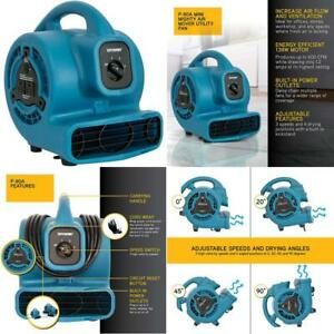 Xpower P-80A Mini Mighty Air Mover Utility Fan With Built-In Power Outlets - Blu