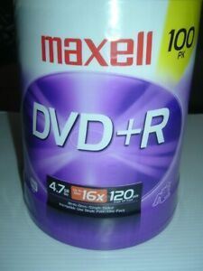 Maxell 100pk DVD + R 4.7 GB Go up to 16x 120 min mode SP Mode Up to 4 Hrs New