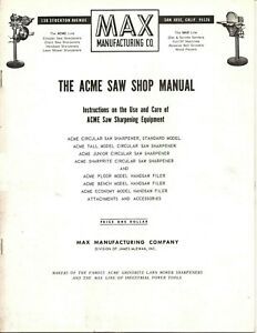 1928 Acme Saw Shop Instructions Manual