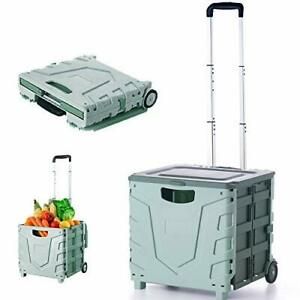 Foldable Utility Cart Upgrade Portable Folding Cart Tools Carrier with Telesc...