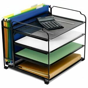 4 Tier Mesh Document Trays with Vertical Upright Section for Hanging File