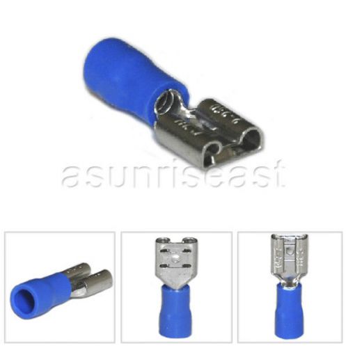 1000 x blue 16-14awg insulated female spade crimp cable terminals 6.4mm fdd2-250 for sale