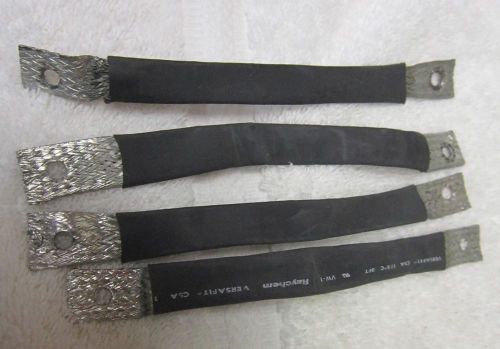 FOUR 6&#034; TINNED COPPER BRAIDED GROUND STRAPS (4) WITH BRAIDED ENDS
