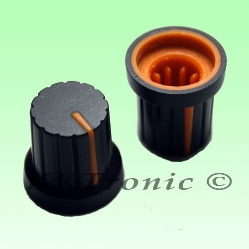 2 x Knob Black with Orange Mark for Potentiometer Pot 6mm Shaft Size