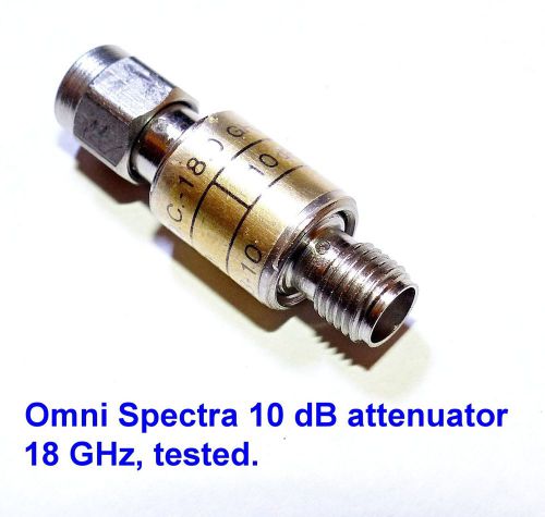 Omni Spectra 10 dB 18 GHz 50 ohm attenuator, tested &amp; guaranteed. Ships free.