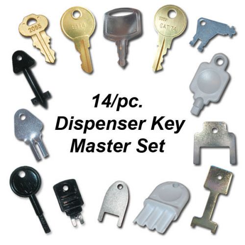 Complete 14 Key Set for Towel &amp; TP Dispensers - FREE Key Ring and Key Tag